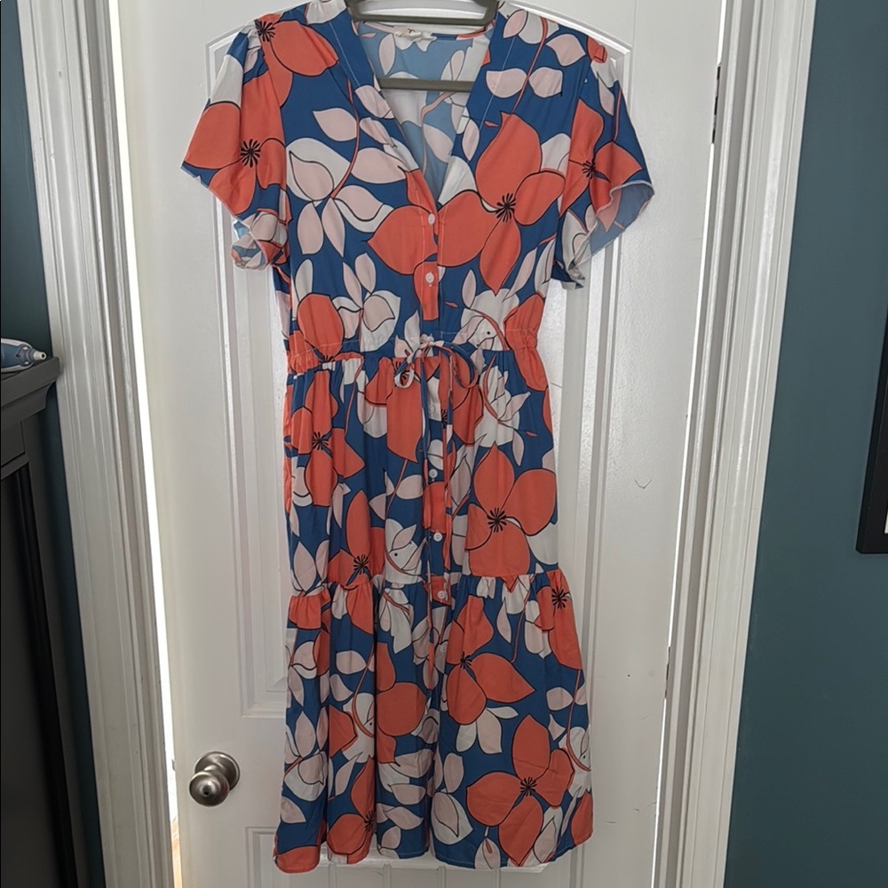 Orange and Pink Flutter Sleeve Midi Sundress